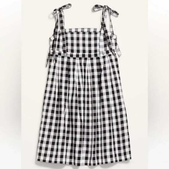 Tie-Shoulder Gingham Mini Babydoll Swing Dress - Picture 5 of 5